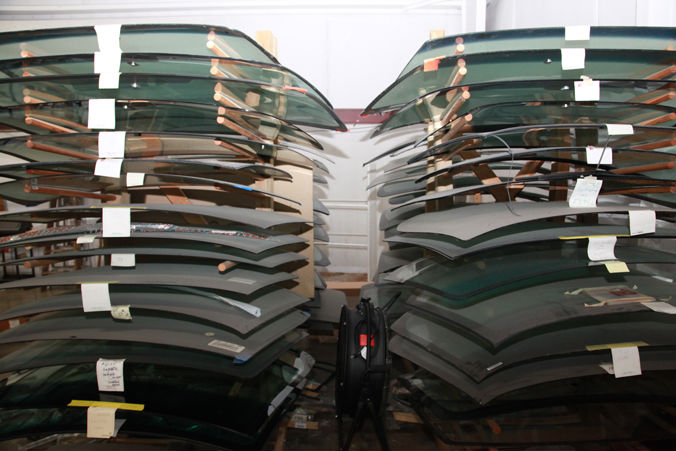 A photograph of Windshields in the Auto Glass division of Jackson Glass works